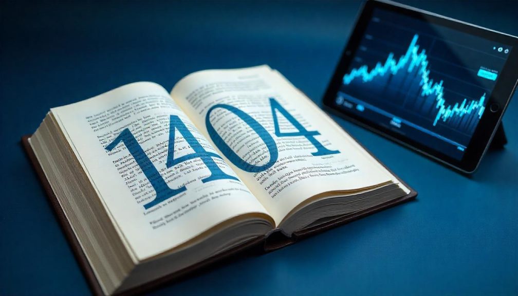 کتاب قانون بودجه ۱۴۰۴ روی میز آبی با تبلت حاوی نمودار مالی، نمادی از قوانین مالیاتی و برنامه‌ریزی اقتصادی سال جدید.